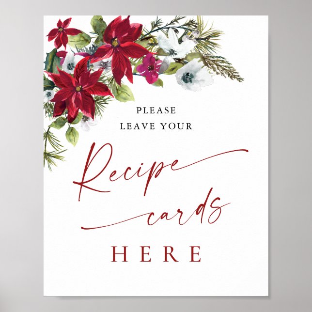 Elegantes Red Poinsettia Rezept Card Brautparty Poster (Vorne)