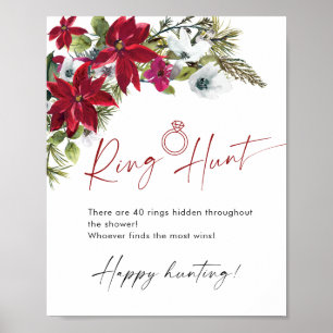 Elegantes Red Poinsettia Ring Hunt Brautparty Poster