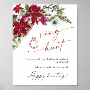 Elegantes Red Poinsettia Ring Hunt Brautparty Poster