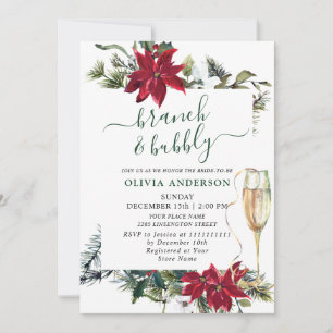 Elegantes Red Poinsettia Watercolor Brunch & Bubbl Einladung