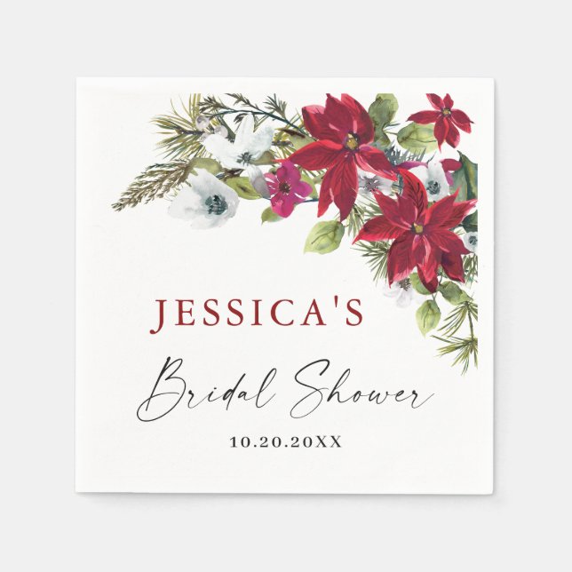Elegantes Red Poinsettia Weihnachtsfest Brautparty Serviette (Vorderseite)
