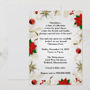 Elegantes Red Poinsettia Weihnachtsfest Party Einladung