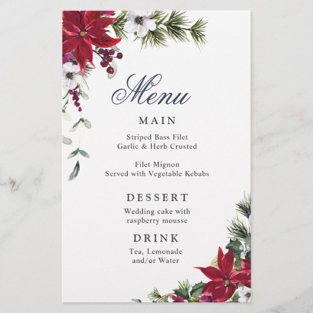 Elegantes Red Poinsettia Winter Wedding Dinner Men (Vorderseite)