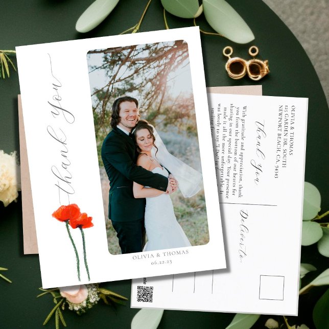Elegantes Red Poppies Modern Wedding Foto Vielen D Postkarte (Von Creator hochgeladen)