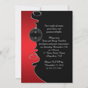 Elegantes Red Silver Wirbel Black Christmas Party Einladung