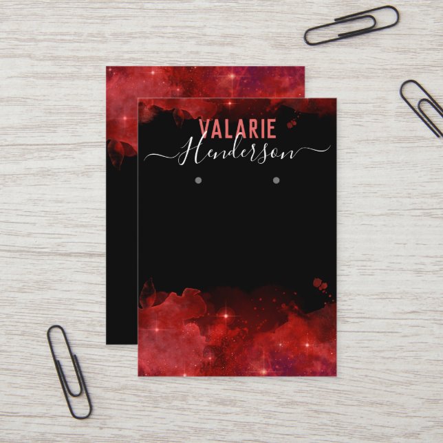 Elegantes Red Watercolor Earring Display Visitenkarte (Vorderseite/Rückseite Beispiel)