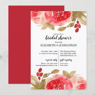 Elegantes Red Watercolor Rose Brautparty Einladung