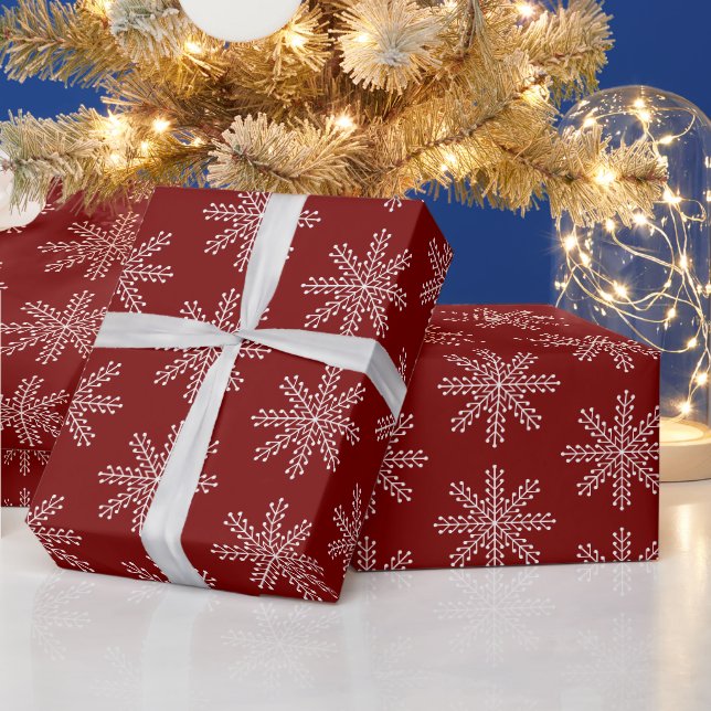 Elegantes Red White Christmas Snowflakes Muster Geschenkpapier (Feiertage)