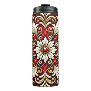 Elegantes Red White Gold Festival Kariert Thermosbecher