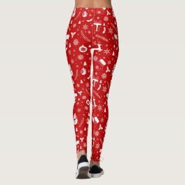Elegantes Red & White Weihnachtsmuster Full Leggings
