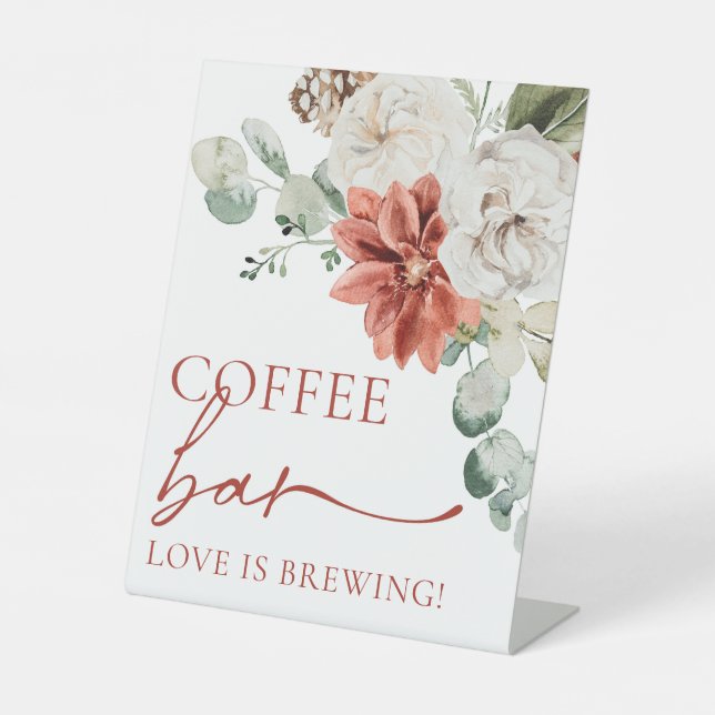 Elegantes Red Winter Christmas Coffee Bar Sign Sockelschild (Vorderseite)