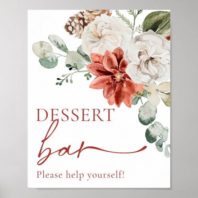 Elegantes Red Winter Christmas Dessert Bar Sign Poster (Vorne)