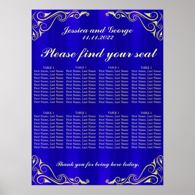 Elegantes Regal Golden Typografy Seating Chart Poster (Vorne)