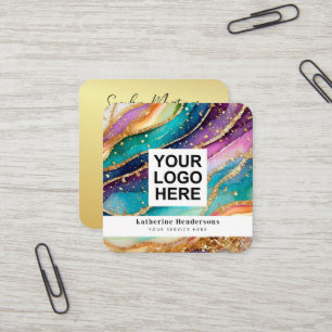 Elegantes Regenbogen-Achat-Gold-Glitter & QR-Code- Quadratische Visitenkarte
