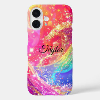 Elegantes Regenbogen-Glamour-&-Glitter-Personalisi iPhone 16 Hülle