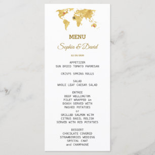 Elegantes Reisen Gold Weltkarte Menü Hochzeiten Menükarte