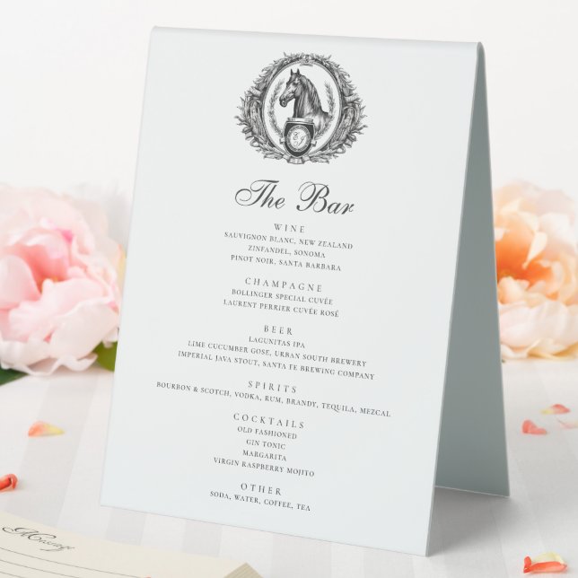 Elegantes Reitpferd Monogram Bar Menu Drinks Tischaufsteller (In Situ (Hochzeit))