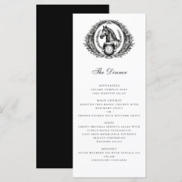 Elegantes Reitpferd Monogram Wappen Hochzeit Menükarte