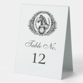 Elegantes Reitpferd Monogram Wappen Hochzeit Tischaufsteller