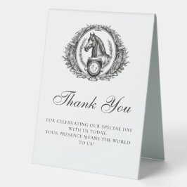 Elegantes Reitpferd Monogram Wappen Vielen Dank Tischaufsteller