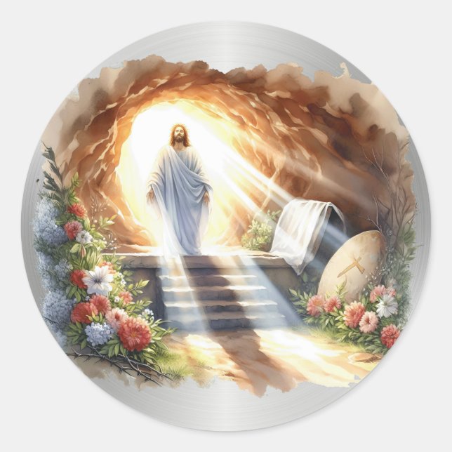 Elegantes Religiöses AuferstehungsOstern Runder Aufkleber (Vorderseite)