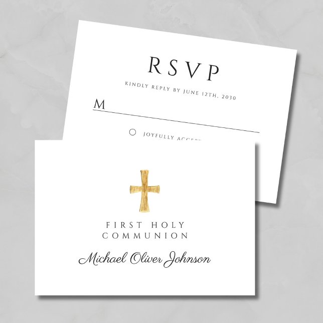 Elegantes religiöses Kreuz Erste Heilige Gemeinsch RSVP Karte (Elegant Religious Cross First Holy Communion RSVP Card)