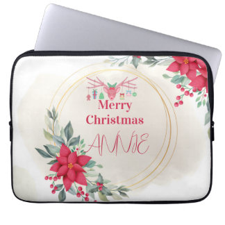 Elegantes Rentier-Blumen-Weihnachtsfeier Laptopschutzhülle