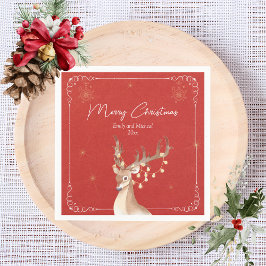 Elegantes Rentier Weihnachtsfest Party Red Gold Serviette