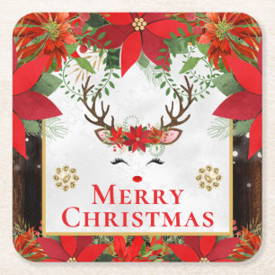 Elegantes Rentier-Weihnachtsstern Frohe Weihnachte Rechteckiger Pappuntersetzer