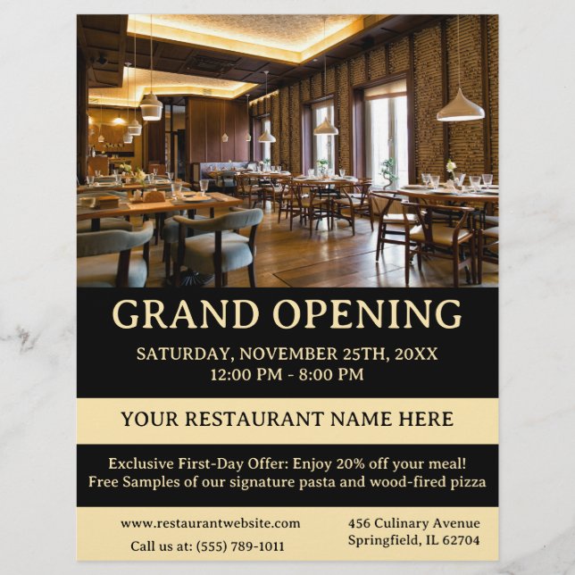 Elegantes Restaurant oder Café Grand Opening Flyer (Vorne)