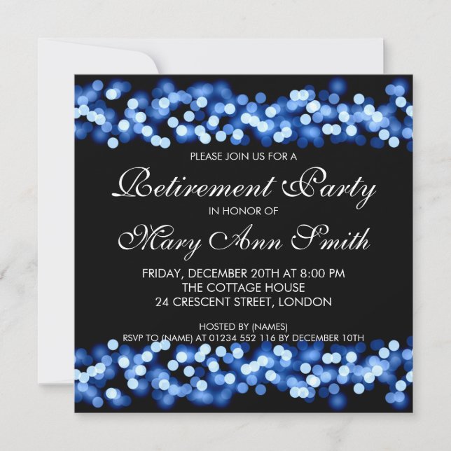 Elegantes Retirement Party Blue Hollywood Glam Einladung (Vorderseite)