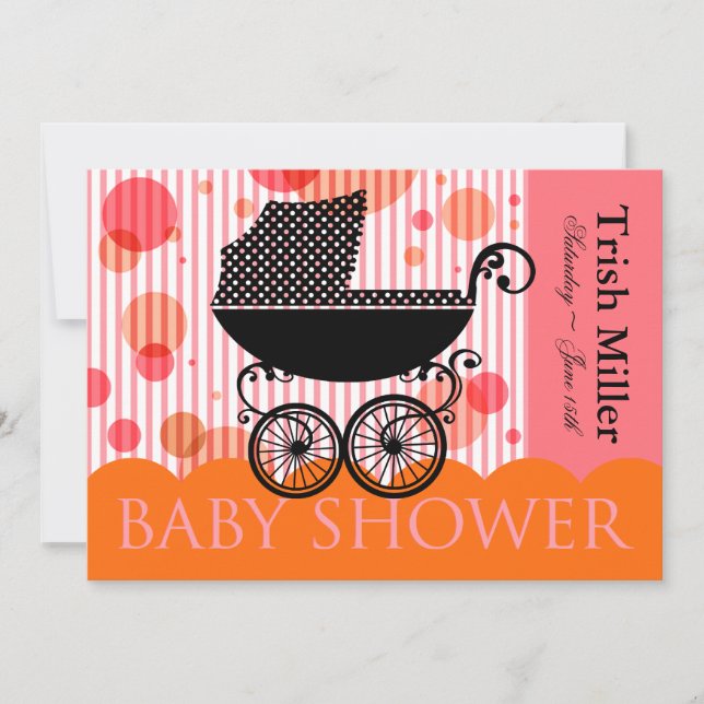 Elegantes Retro Baby Carriage - Baby Shower Party Einladung (Vorderseite)