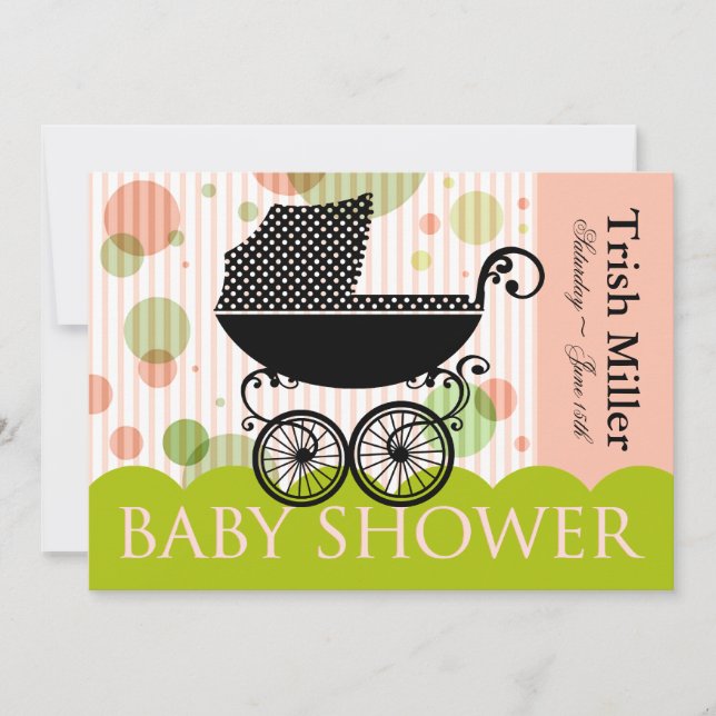 Elegantes Retro Baby Carriage - Baby Shower Party Einladung (Vorderseite)