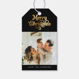 Elegantes Retro Black and Gold Frohe Weihnachts-Fo Geschenkanhänger