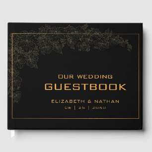 Elegantes Retro Black Gold-Hochzeitsangebot Gästebuch