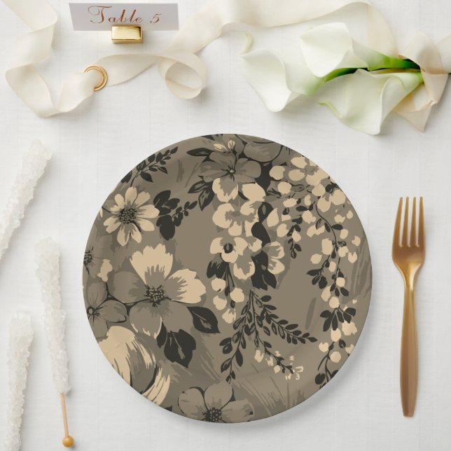 Elegantes Retro-Blumenmuster Pappteller (Hochzeit)