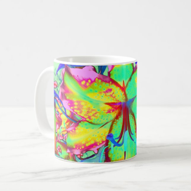 Elegantes Retro-boho abstrakt-grünes Rosa-Blumen Kaffeetasse (Vorderseite Links)