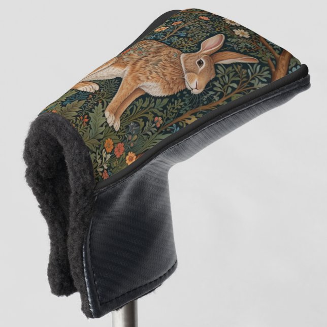 Elegantes Retro-Boho Kaninchenwald mit Blüte Golf Headcover (3/4 Vorderseite)