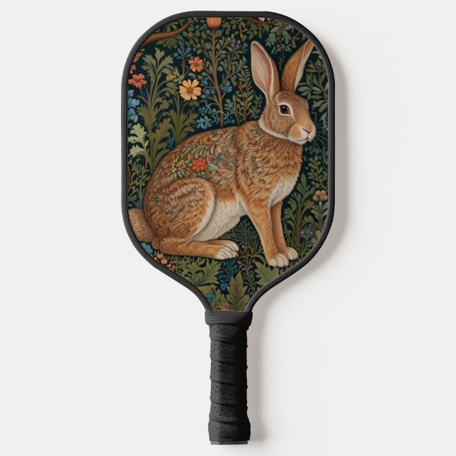 Elegantes Retro-Boho Kaninchenwald mit Blüte Pickleball Schläger (Vorderseite)