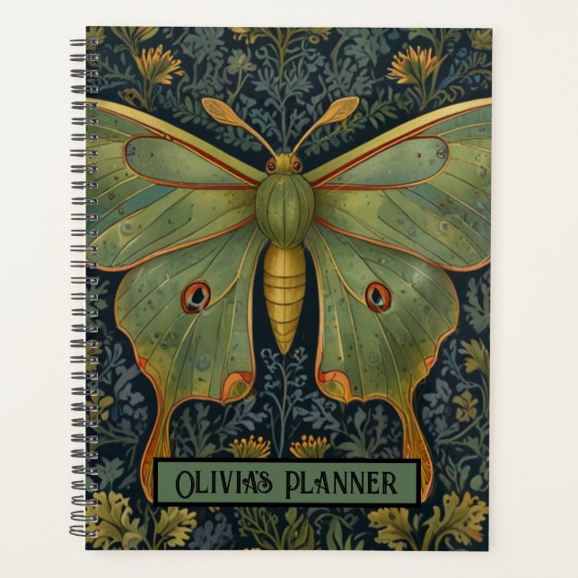 Elegantes Retro boho Luna moth botanisch Planer (Vorderseite)