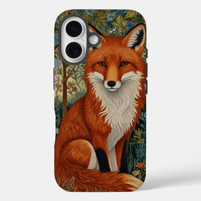 Elegantes Retro-boho rotes Foxenwaldtier iPhone 16 Hülle (Rückseite)