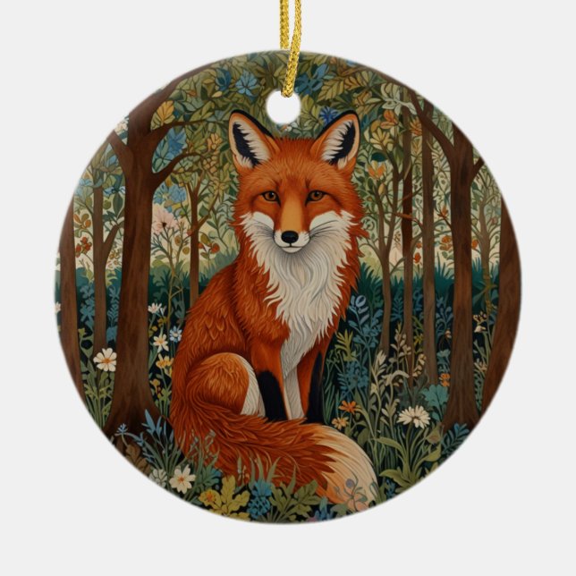 Elegantes Retro-boho rotes Foxenwaldtier Keramik Ornament (Vorne)