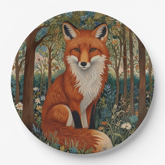 Elegantes Retro-boho rotes Foxenwaldtier Pappteller (Vorderseite)