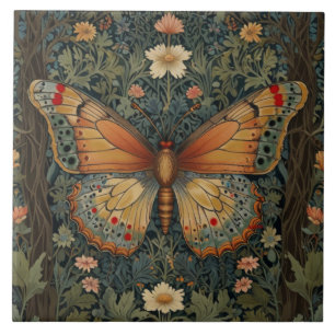 Elegantes Retro-Boho Schmetterling botanisches Grü Fliese