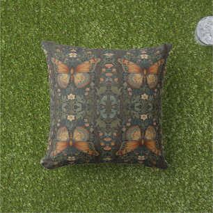 Elegantes Retro-Boho Schmetterling botanisches Grü Kissen