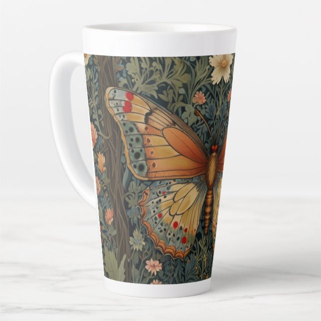 Elegantes Retro-Boho Schmetterling botanisches Grü Milchtasse (Linke Ecke)