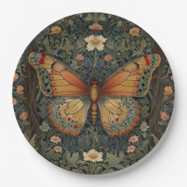 Elegantes Retro-Boho Schmetterling botanisches Grü Pappteller