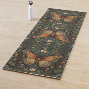 Elegantes Retro-Boho Schmetterling botanisches Grü Yogamatte
