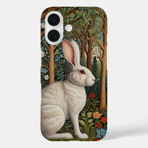 Elegantes Retro-Boho weißes Kaninchenwald mit Blüt iPhone 16 Hülle