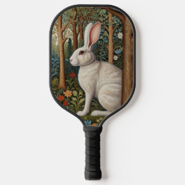 Elegantes Retro-Boho weißes Kaninchenwald mit Blüt Pickleball Schläger